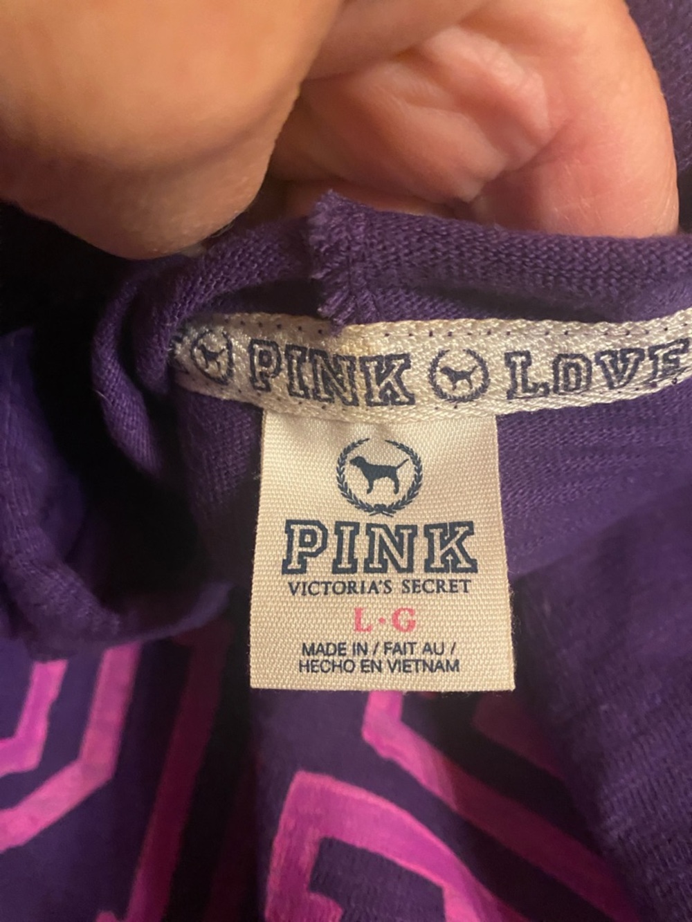 PINK Victoria's Secret Purple Hoodie with Pink Logo - Picture 3 of 3